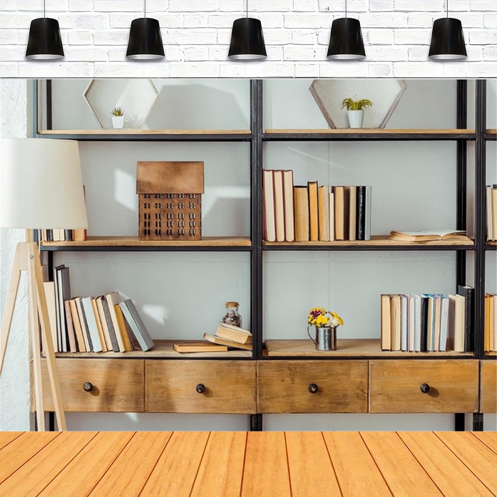 Living Room Bookshelf Backdrop - Home Office Zoom Background Free avaliação e preço