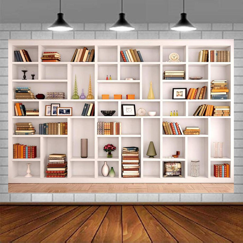 White Bookshelf Photography Ba - Home Office Zoom Background Free avaliação e preço